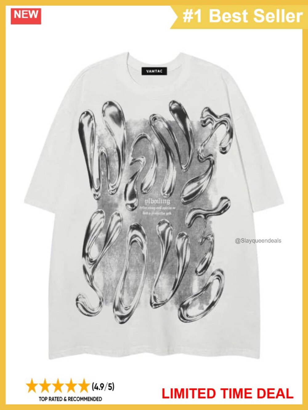 Mens Cotton Oversized Y2K Graphic Tee Holographic Streetwear Crewneck Summer